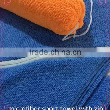 china supplier polyester microfiber gym towel with zip pocket