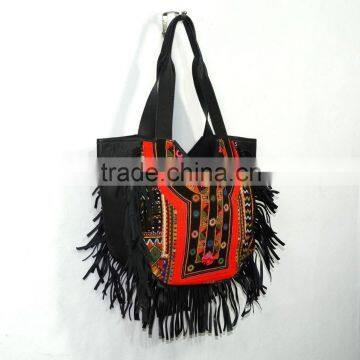 Leather Fringe Hand Bag Vintage Banjara Handbag Gypsy Banjara Bag