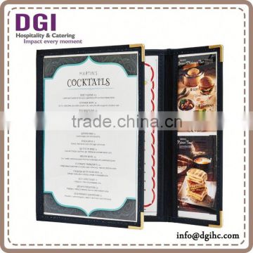 3 pages menu covers menu case menu display / hotel menu holder for sale