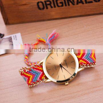 Hot Selling Braided Handmade Relogio Feminino, Geneva Fashion Bracelet Watch for Women