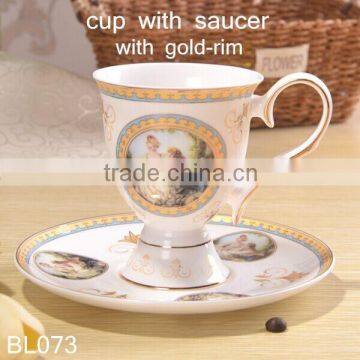 Europe Styple 200ml Bone China Cup & Saucer Flower With Gold-rim Cup With Saucer photo-3