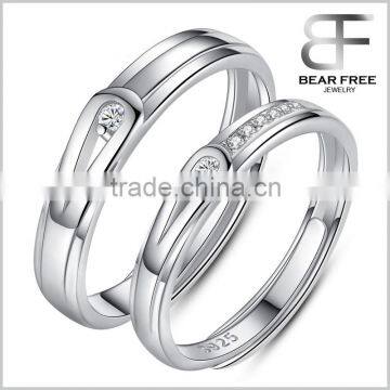 Heat Shape Couples 925 Sterling Silver Wedding Adjustable Ring Opening White Gold Plated