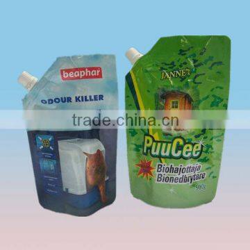 liquid printed and laminated plastic packaging bag with spout