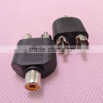 Audio system black RCA female to RCA male connector adapter 2 to 1