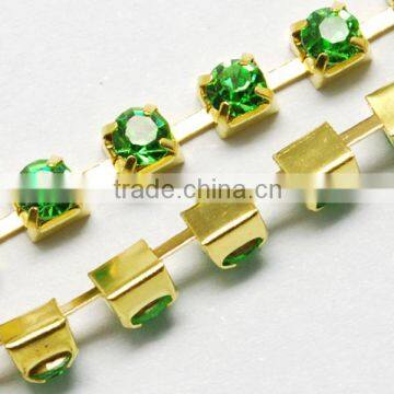 Shining Rhinestone Beaded Trim Glass Peridot Rhinestone Chains(CHC-S16-02C)