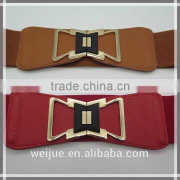 Wide elastic waist belt with alloy buckle for women