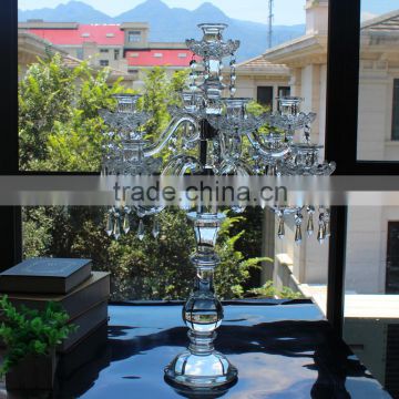 wholesale new decoration crystal galsss candle holder with hanging crystal