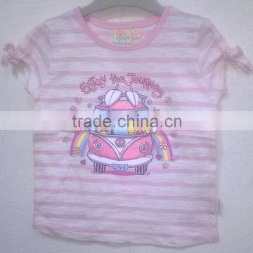 "100% ORGANIC COTTON KNOT SLEEVE WITH PINK/WHITE STRIPES AND PRINTED T-SHIRT"