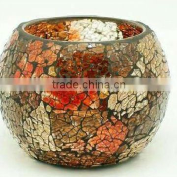 colorful crackle glass mosaic candle holder in round ball shape