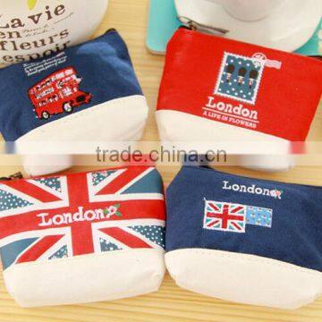 Fancy Promotion gift cute canvas Zipper Mini Coin Purse wallet UK flag bus postage stamp printed cotton Coin Purse Wholesale