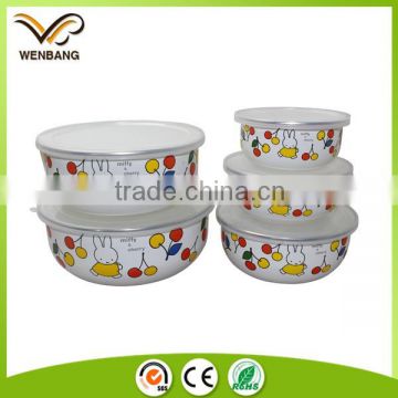 Decal printing enamel mixing bowl set with pp lid