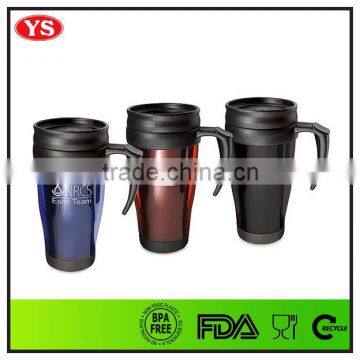 14oz double wall plastic insulated travel coffee mugs with handle