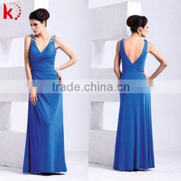 Fashion floor length maxi dress open back blue evening dress for fat women