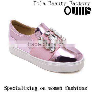 2016 New fashion shiny pink casual shoes with diamond PL1696