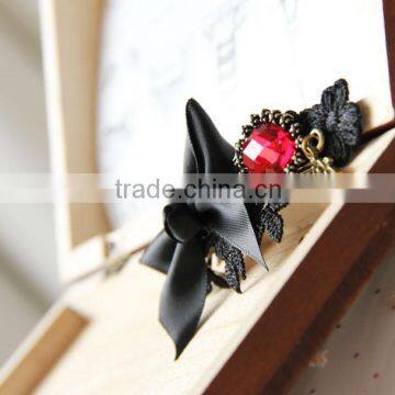 MYLOVE Black Ribbon Bow Barrette With Red Gem High Quality