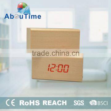 Modern cheap cube wooden LED digital alarm clcok for home decoration