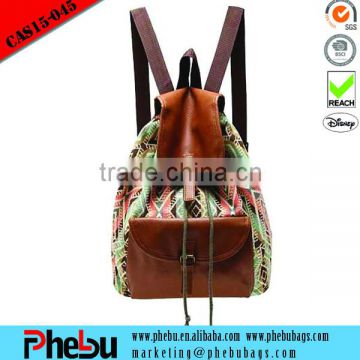 Fashion khaki floral canvas school backpack(CAS15-045)