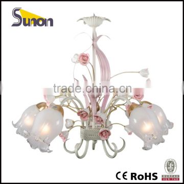 SD1005-5 Ivory white Iron With Pink Flower Ceramic Flower Girl's Room Decorative Chandelier