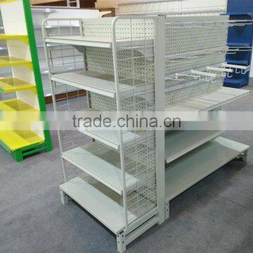 supermarket shelf with wire mesh sheet on both sides