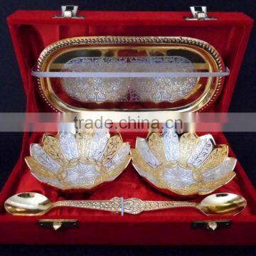 Wedding gift gold and silver plated bowls spoon tray set