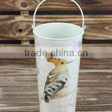 2015 new design paper decal metal bucket with wooden handle wholesale