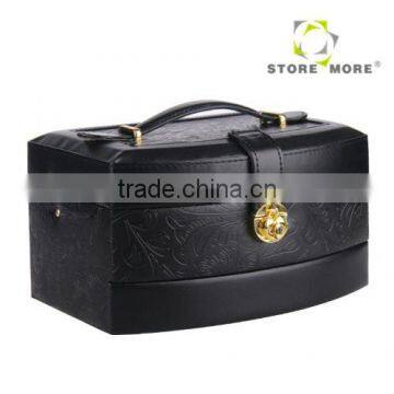 Black Pu Leather Jewelry Box Jewelry Case Jewelry Storage Organizer with Lock And Mirror