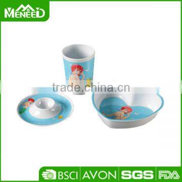 Sea-maid Heart shape 3pcs baby feeding set, melamine child food safe dinnerware