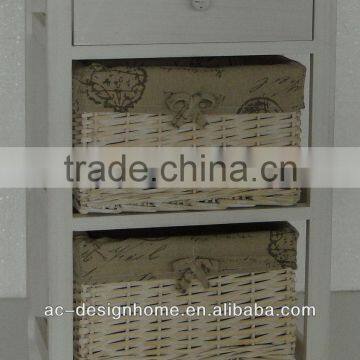 WICKER STORAGE CABINET W/1 WOODEN DRAWER & 2 WILLOW STORAGES