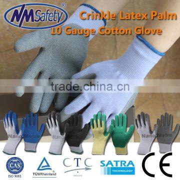 NMSAFETY 10 gauge latex coated work gloves/assembly work gloves/latex rubber glove