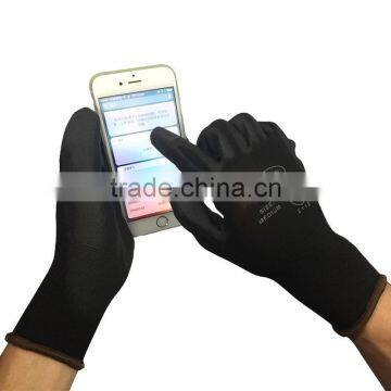 NMSAFETY 18 gauge black nylon liner pu coated working touch screen glove