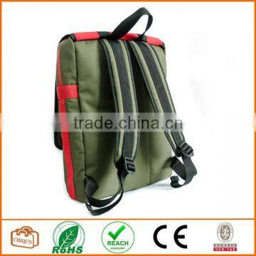 Red Cotton Twill and Green Nylon Laminated Water Resistant Fabric. Padded. Many Pockets. Unique photo-2