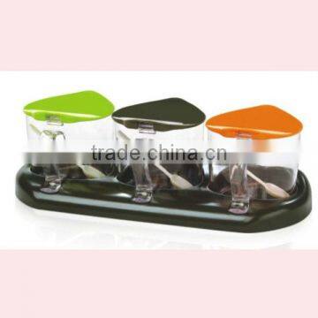 Three Compartments Kitchen Plastic Condiment Salt Box