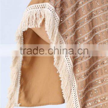 New Arrival Ladies Fashion Design Elegant Winter/Autumn Tan Colour Dolman/ Cape/Shawl Coat With Fringing and Beading for Women photo-6