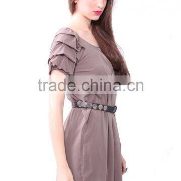 Puff Sleeve Midi Dress Ruffled Layered Pleat Skirt Fashion Boutique Dress photo-4