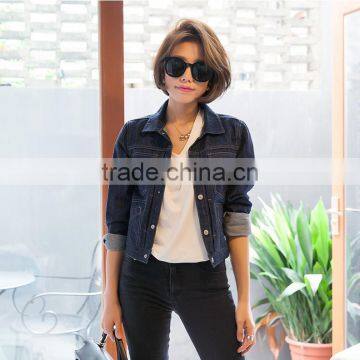 Ladies Fashion long sleeve dark blue autumn denim/jeans overcoat jacket