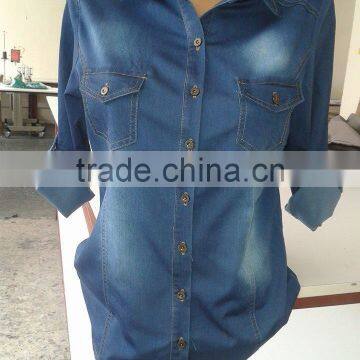 ladies 2014 fashion best quality ladies jeans shirts, women style blue jean shirts,