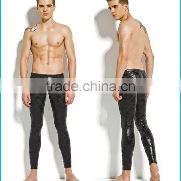 New Products 2016 Innovative Heated Thermal Underear Faux Leather Long John Tight Pants Men