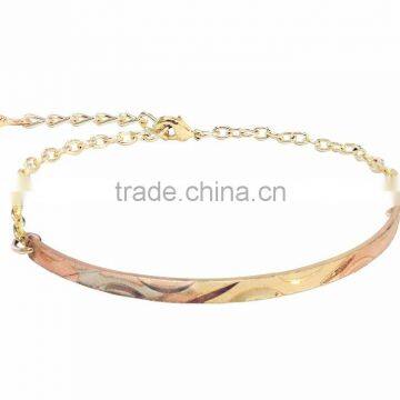 Imitation Three Tone Plated Bangle Bracelet With Extension Link Chain