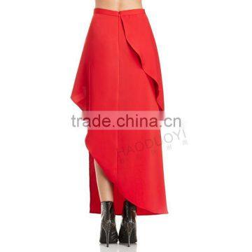 MGOO New Arrival Manufacturer Skirt Women Red Plain Maxi Ruffles Two Layers Runway Fashion Skirt 15146A143 photo-3