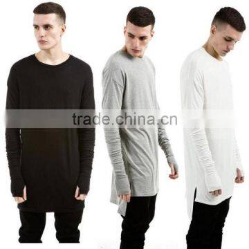 New Thumb Hole Cuffs Long Sleeve Man High Low Side Split Hip Hop Top Tee T Shirt Crew T-shirt