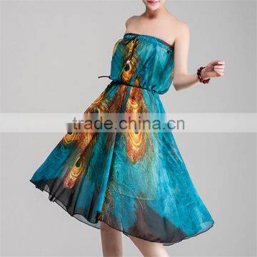 Maxi Peacock Feathers Printed Multiple Wear Long Ethnic Skirts