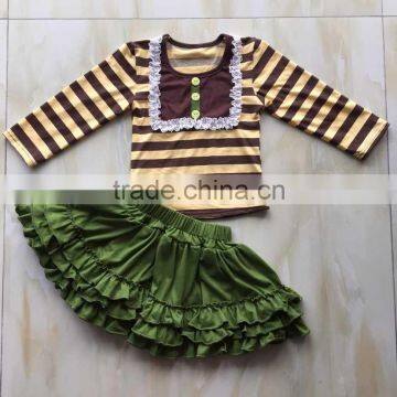 2015 Baby Long Sleeve Stripe Top With Bib and Green Ruffle Skirt New Style YW-148 photo-3
