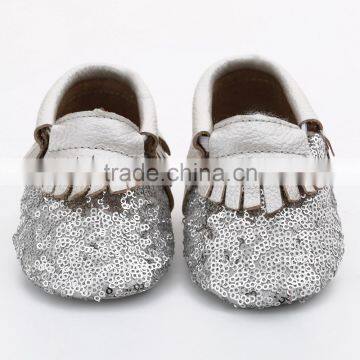 Multicolor Sequin Fringed Leather Baby Moccasins, Sequin Baby Moccasin photo-3