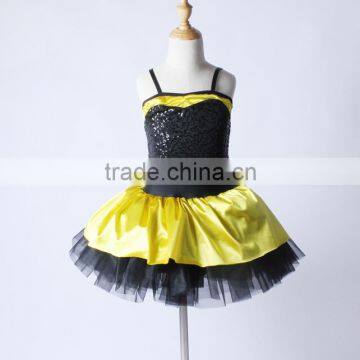 2016 New Design -kids western professional black sequin leotard yellow and black skirt ballet tutu