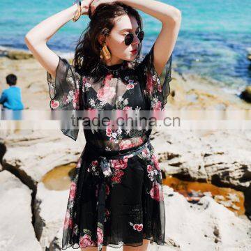 2017 New Trend Summer Dresses for Women Sexy Backless Perspective Printing Chiffon Beach Fashion Dresses photo-3