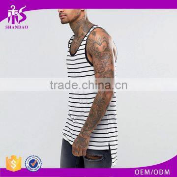 Guangzhou Shandao OEM Wholesale Casual Summer 95% Cotton 5% Spandex Men Gym Running Fitness Stripe Singlet