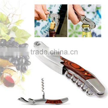 2016 New Arrival Hot Sale Wood Handle Stainless Corkscrew Double Hinge Waiters Wine Bottle Opener photo-5