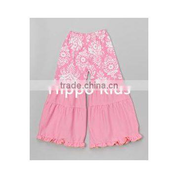 Latest design pink damask ruffle pants wholesale kids palazzo pants girls new fashion pants