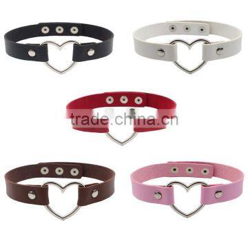 Wristband Cuff Belt Bracelet Bangle Genuine Leather Heart Chain Multi Color Punk Rock