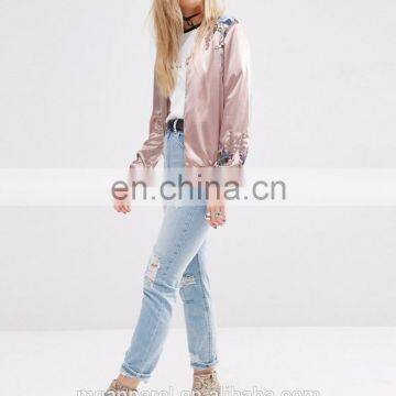 2016 Fashion Women Embroidered Satin Bomber Jacket Wholesale photo-5